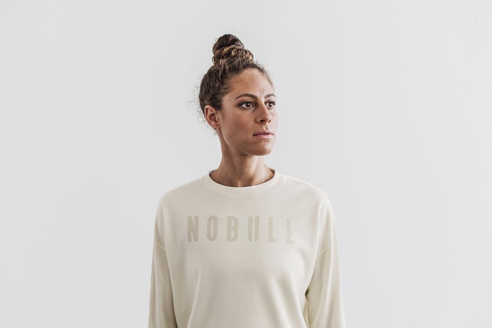 NOBULL Women's Crew Sweatshirts - Ivory - Ireland (6802OVKRE)